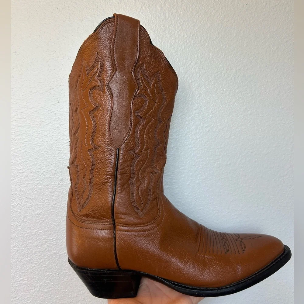 Lucchese 2000 Women’s Cowgirl Western Boots Brown Camel Leather Size 7 Scalloped - Picture 3 of 17